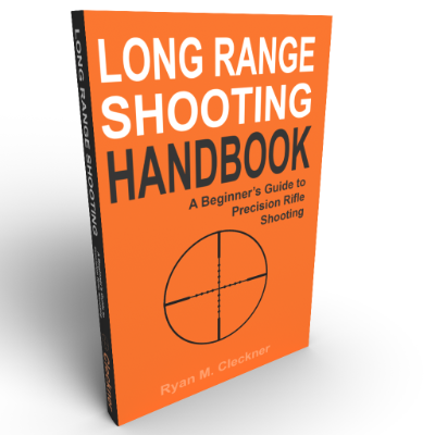 Orange paperback book titled 'Long Range Shooting Handbook' 